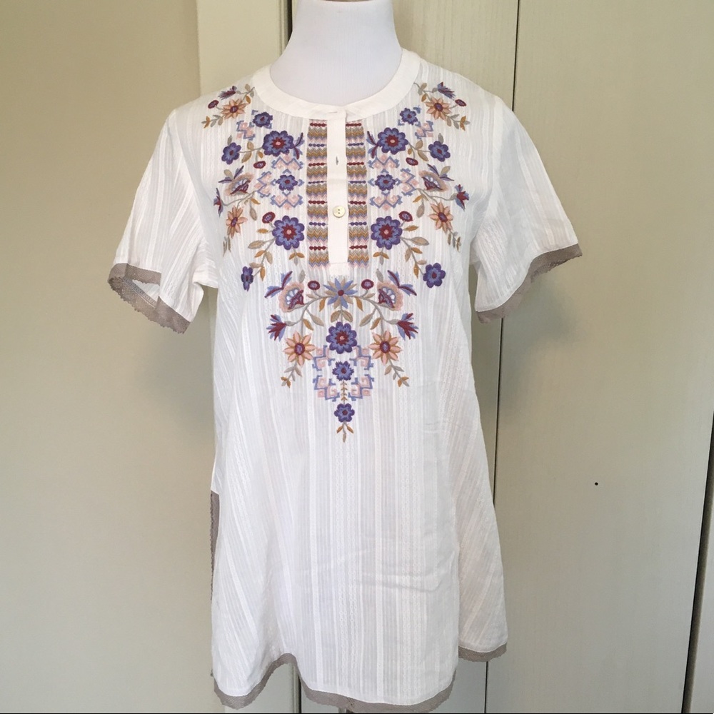 LOGO Lavish Lori Goldstein Top  Lace Embroidery S